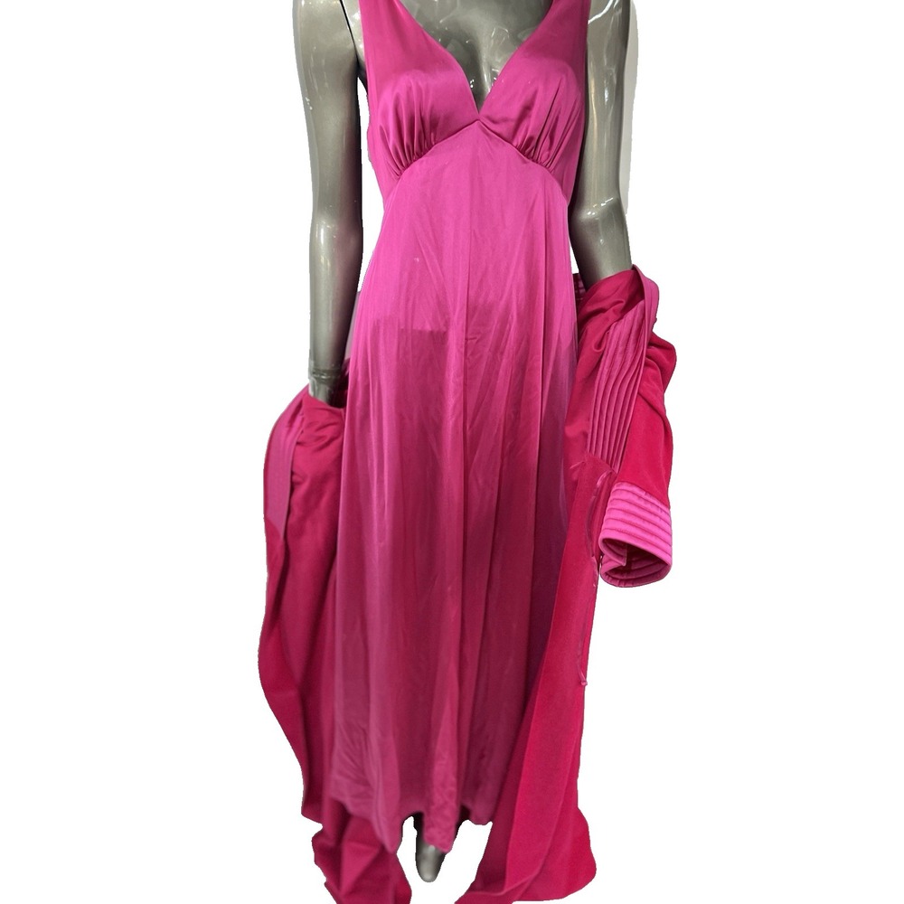 Vintage Vanity Fair Robe & Satin Gown Set Women's Small Pink Old Hollywood Style